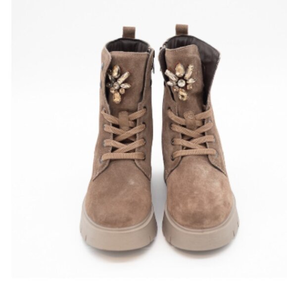 NEW Igi&Co lace-up ankle boots water-repellent suede with rhinestones 2511 2M9 - Picture 3 of 6